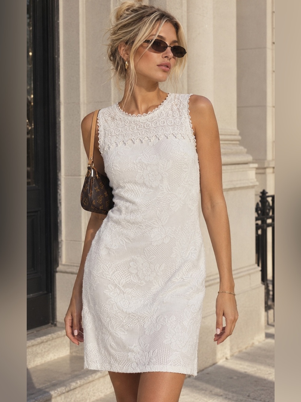Karl Lagerfeld Paris White Lace Sleeveless Sheath Dress NWOT - 4